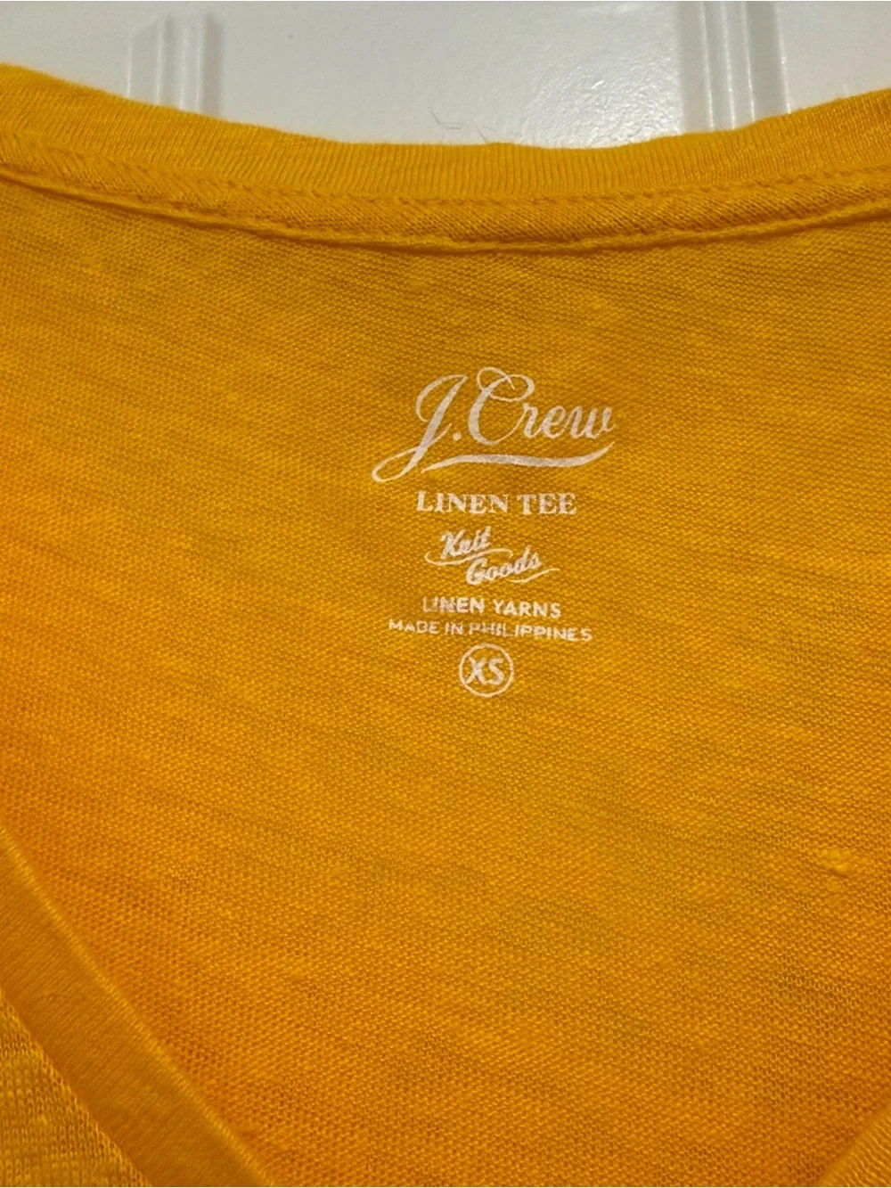 J. Crew V-Neck Linen Pocket Tee Shirt Top in Mustard Yellow - Womens XS